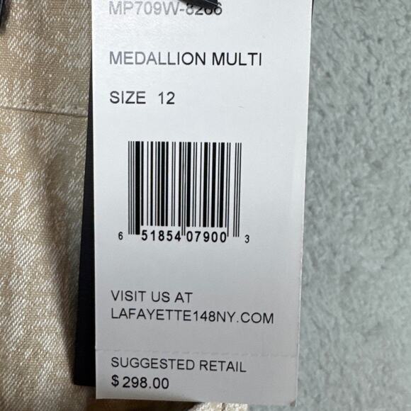 Lafayette 148 Medallion Pants Linen Blend Cream Sz 12 NWT Quiet Luxury Normcore - Picture 9 of 10